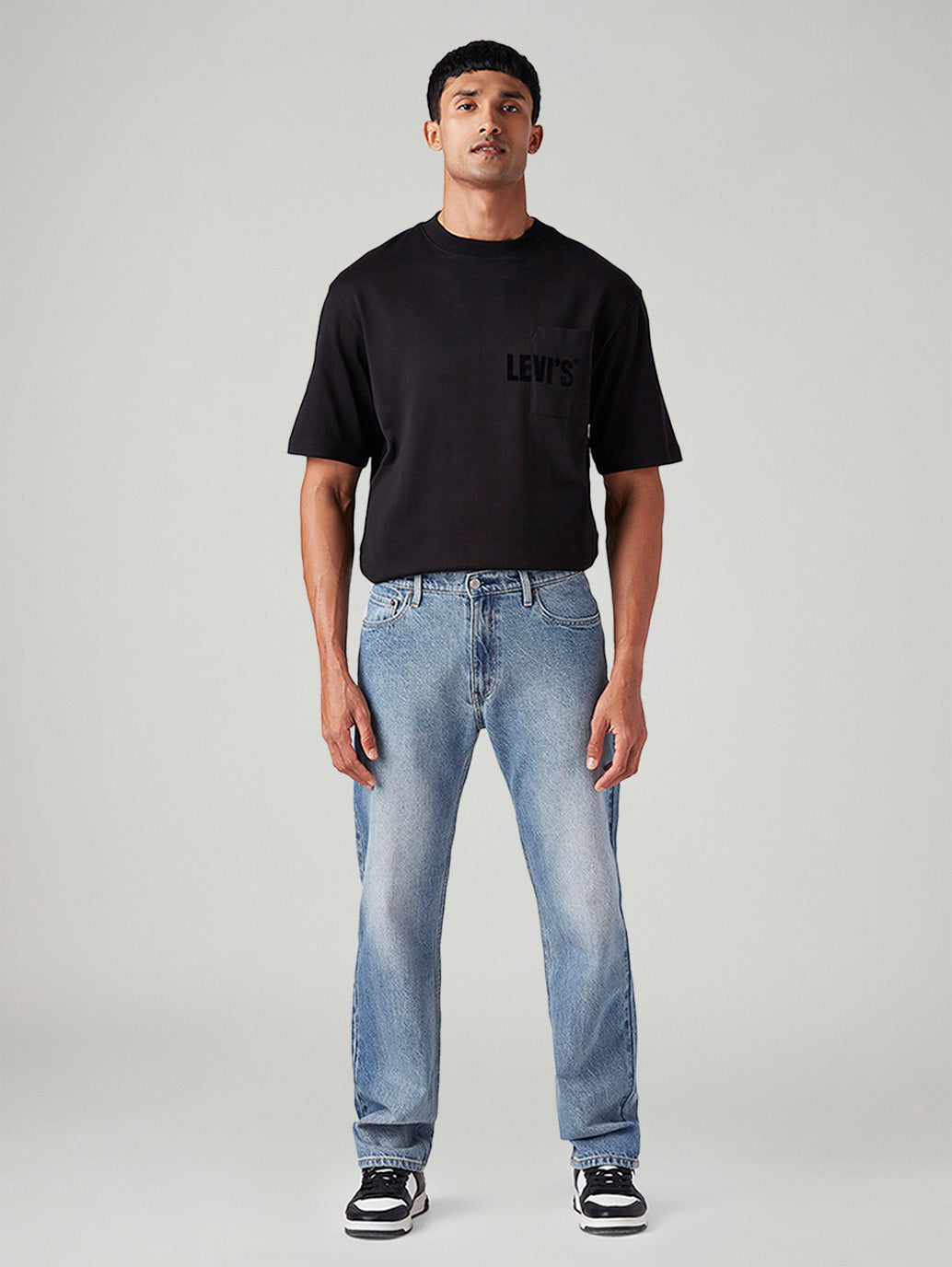 Men's 555 Light-Blue Relaxed Straight Fit Mid Rise Jeans