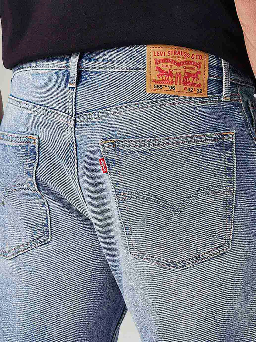 Men's 555 Light-Blue Relaxed Straight Fit Mid Rise Jeans