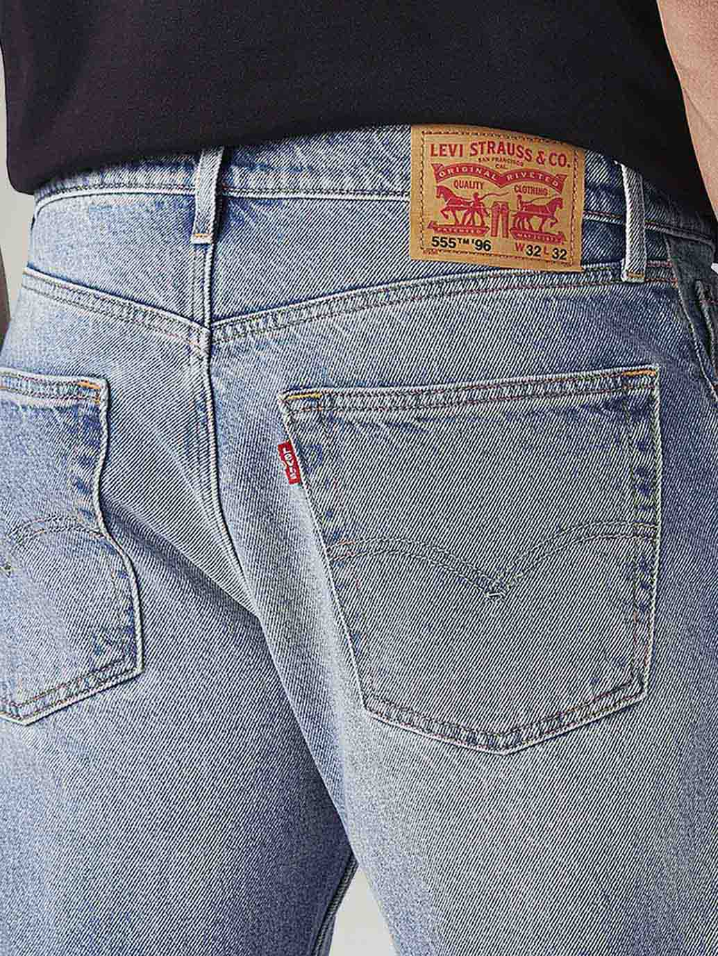 Men's 555 Light-Blue Relaxed Straight Fit Mid Rise Jeans