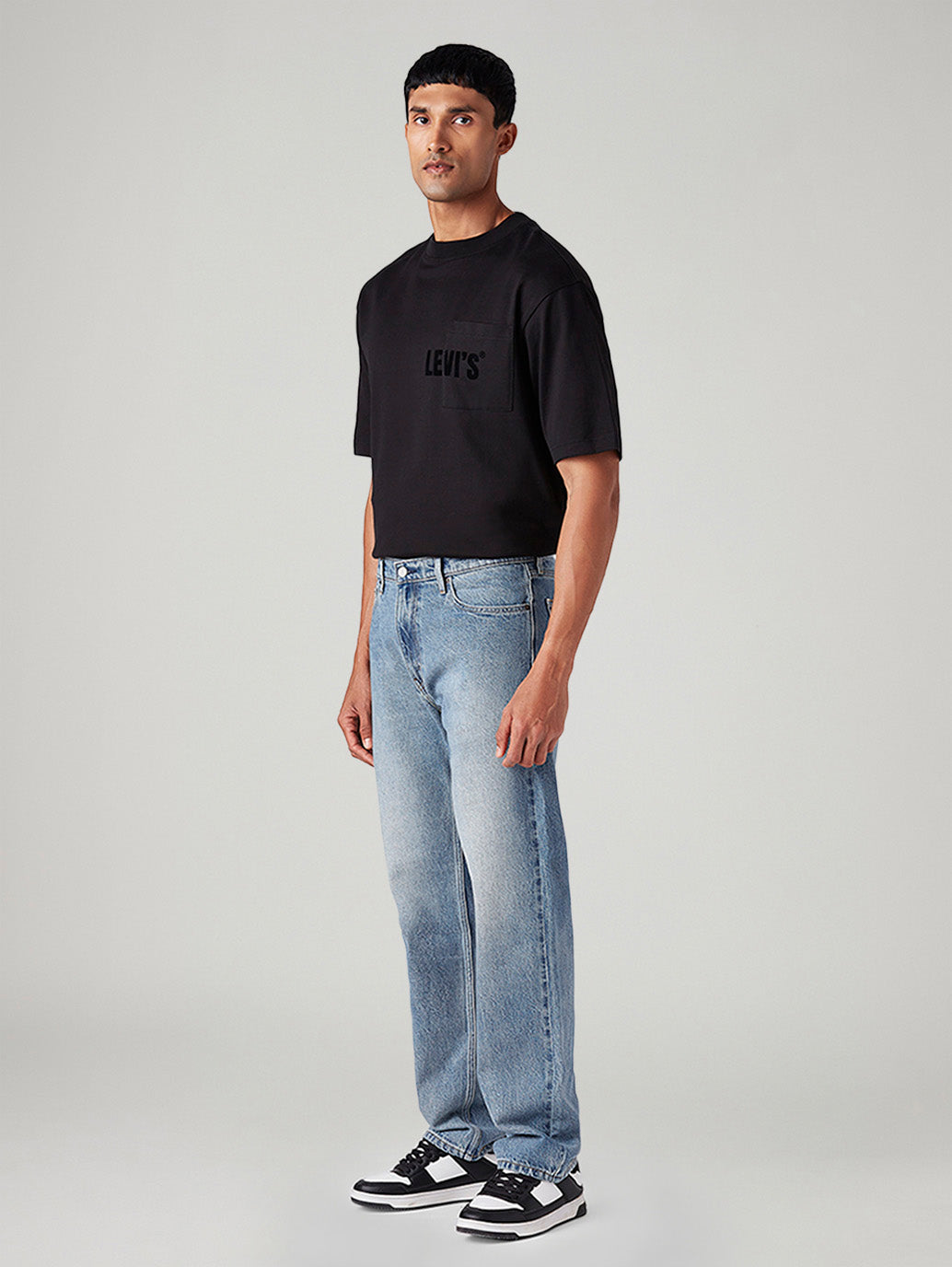 Men's 555 Light-Blue Relaxed Straight Fit Mid Rise Jeans