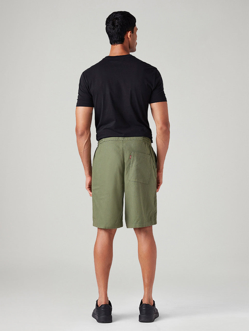 Men's Olive Baggy Fit Mid Rise Linen Shorts