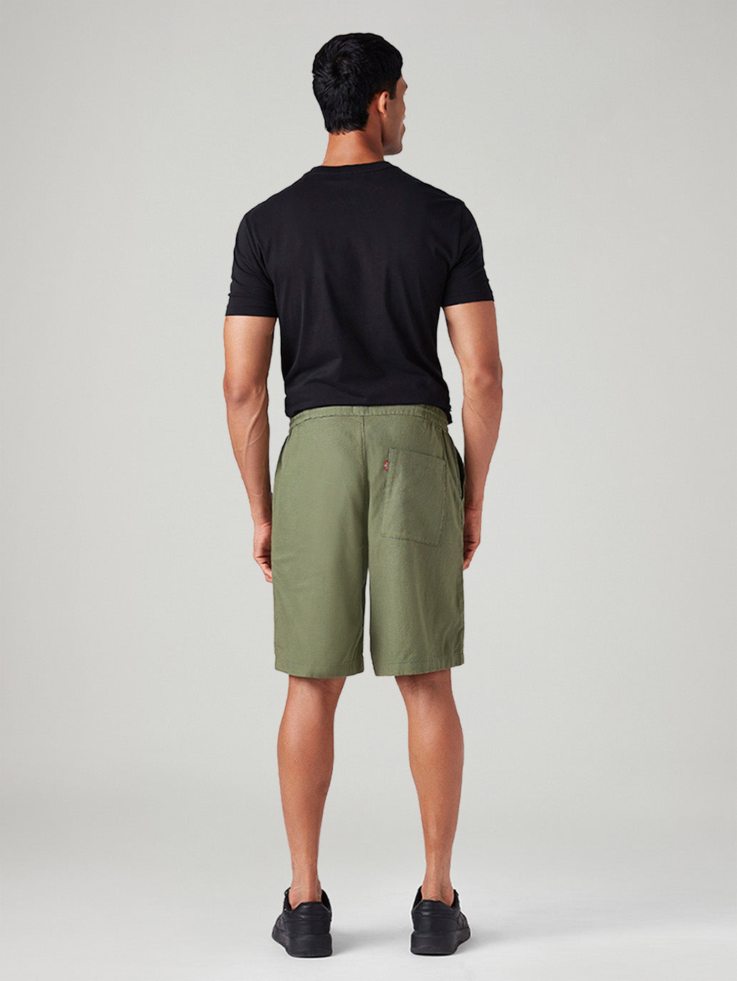 Men's Olive Baggy Fit Mid Rise Linen Shorts