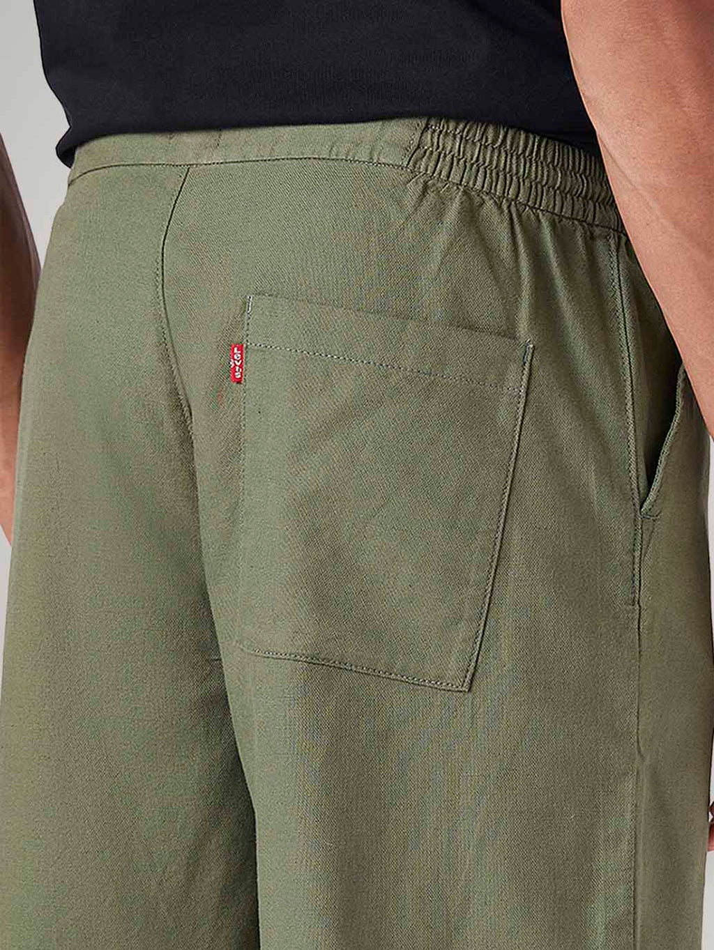 Men's Olive Baggy Fit Mid Rise Linen Shorts