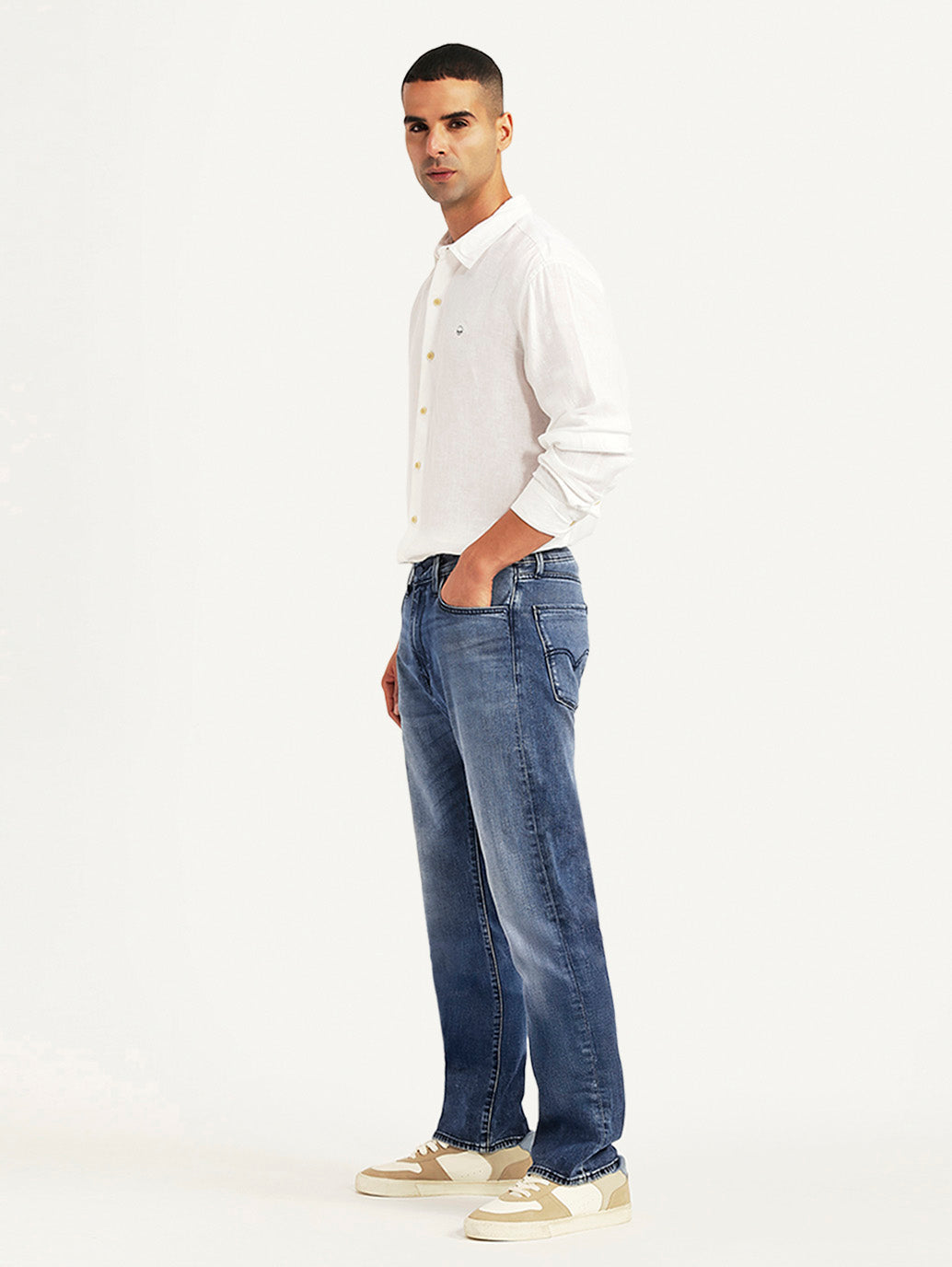 Men's Redloop 505 Blue Straight Fit Mid Rise Jeans