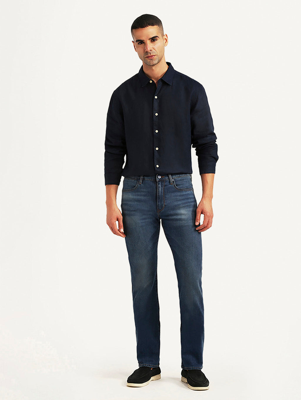 Men's Redloop 513 Dark Blue Slim Straight Fit Mid Rise Jeans