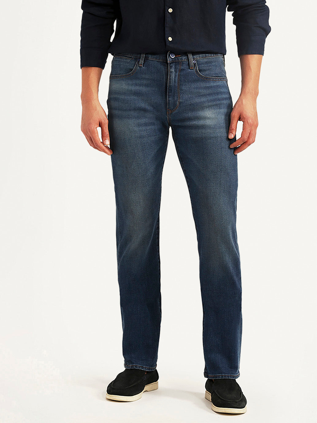 Men's Redloop 513 Dark Blue Slim Straight Fit Mid Rise Jeans