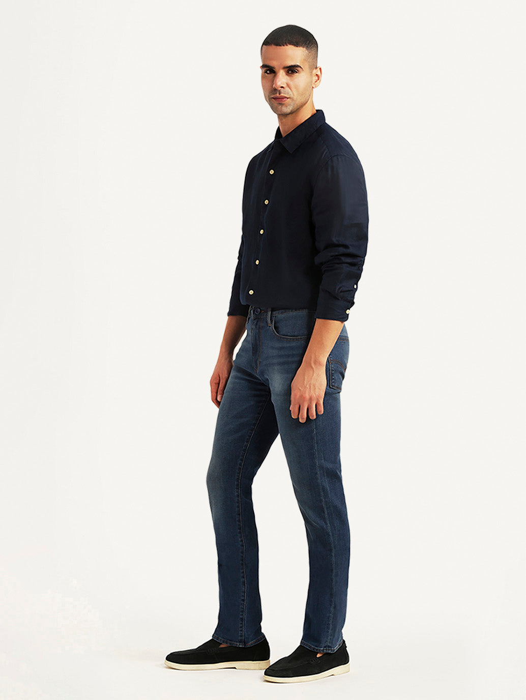 Men's Redloop 513 Dark Blue Slim Straight Fit Mid Rise Jeans