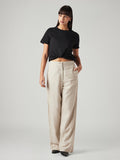 Women's Beige Loose Fit High Rise Linen Trousers