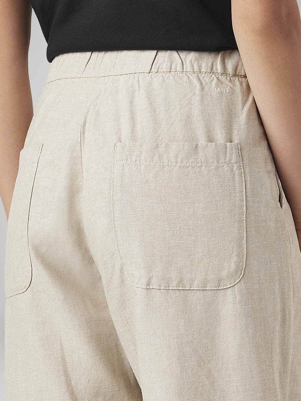 Women's Beige Loose Fit High Rise Linen Trousers