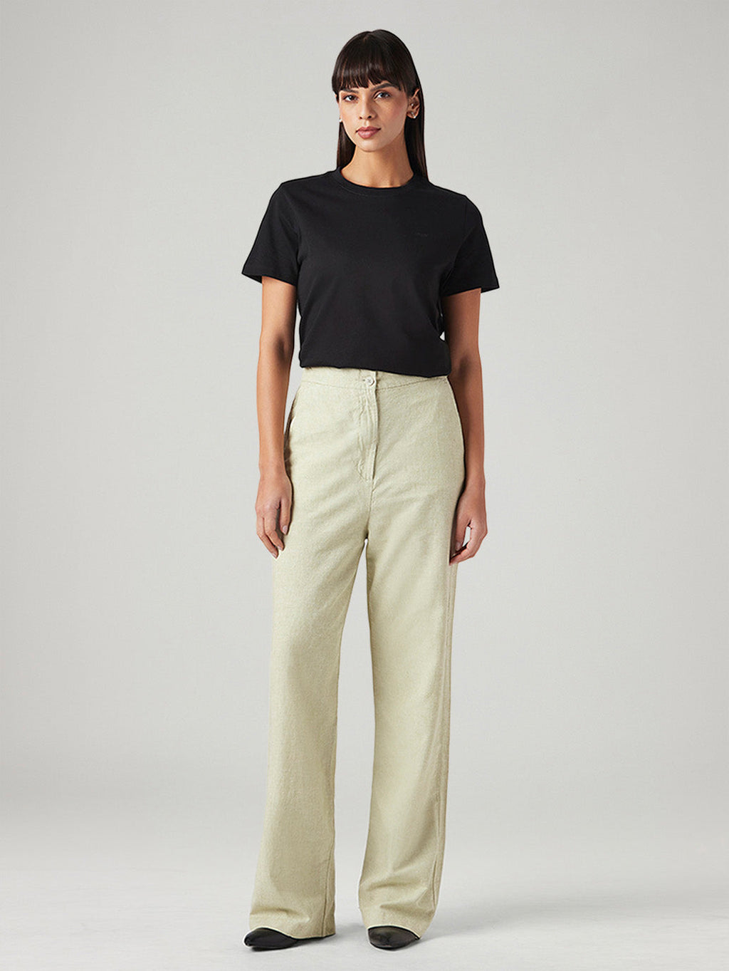 Women's Light Green Loose Fit High Rise Linen Trousers