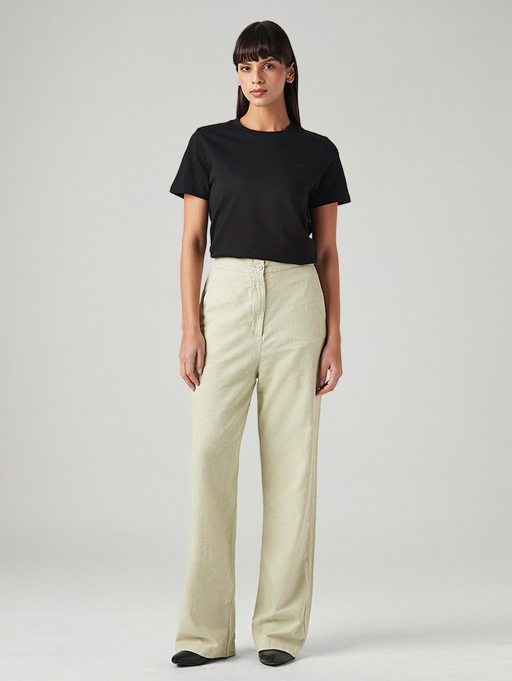 Women's Light Green Loose Fit High Rise Linen Trousers