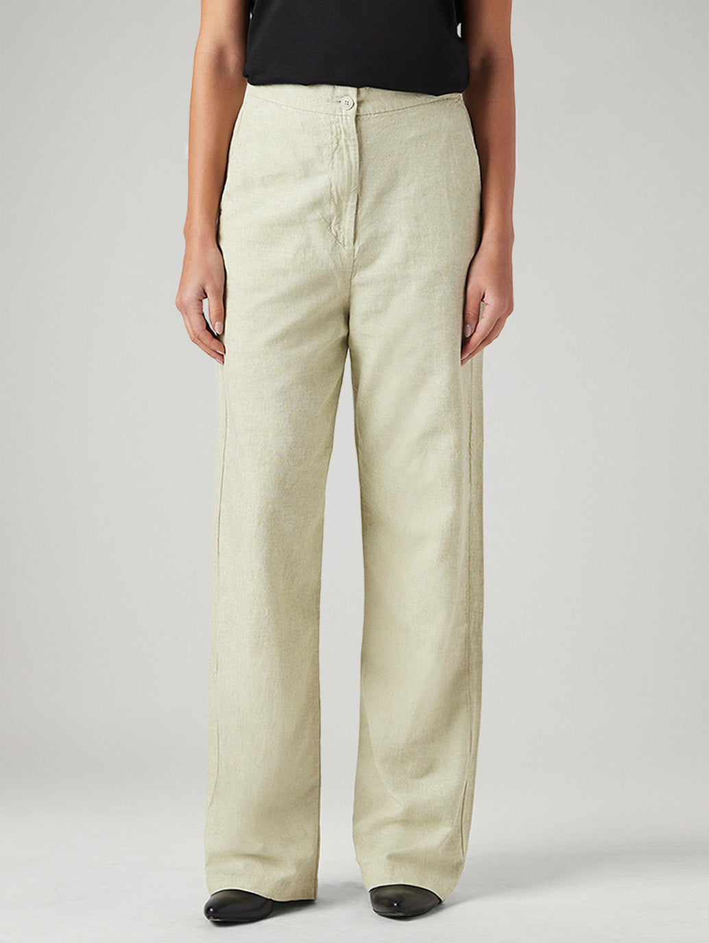 Women's Light Green Loose Fit High Rise Linen Trousers