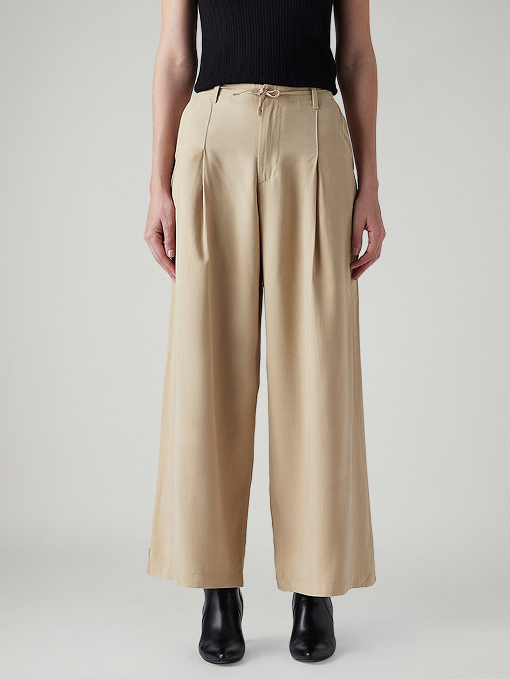 Women's Beige XL Straight Loose Fit Mid Rise Trousers