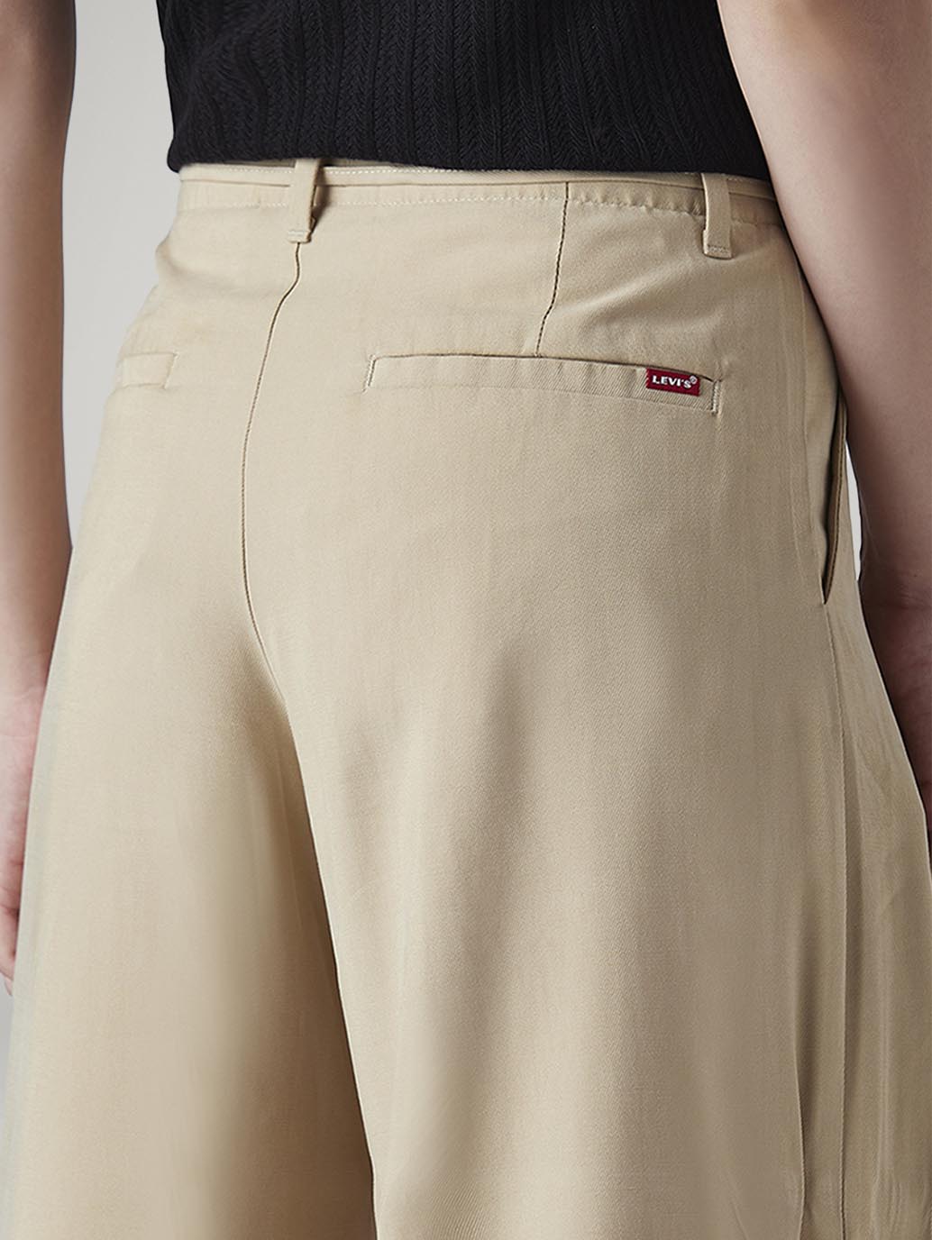 Women's Beige XL Straight Loose Fit Mid Rise Trousers