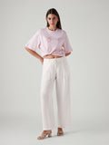 Women's Off White XL Straight Loose Fit Mid Rise Trousers