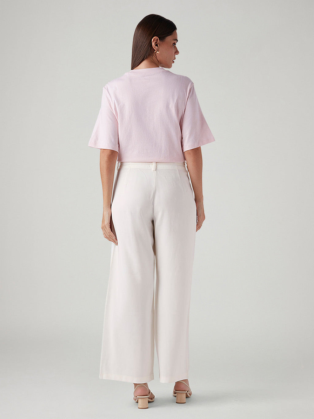Women's Off White XL Straight Loose Fit Mid Rise Trousers