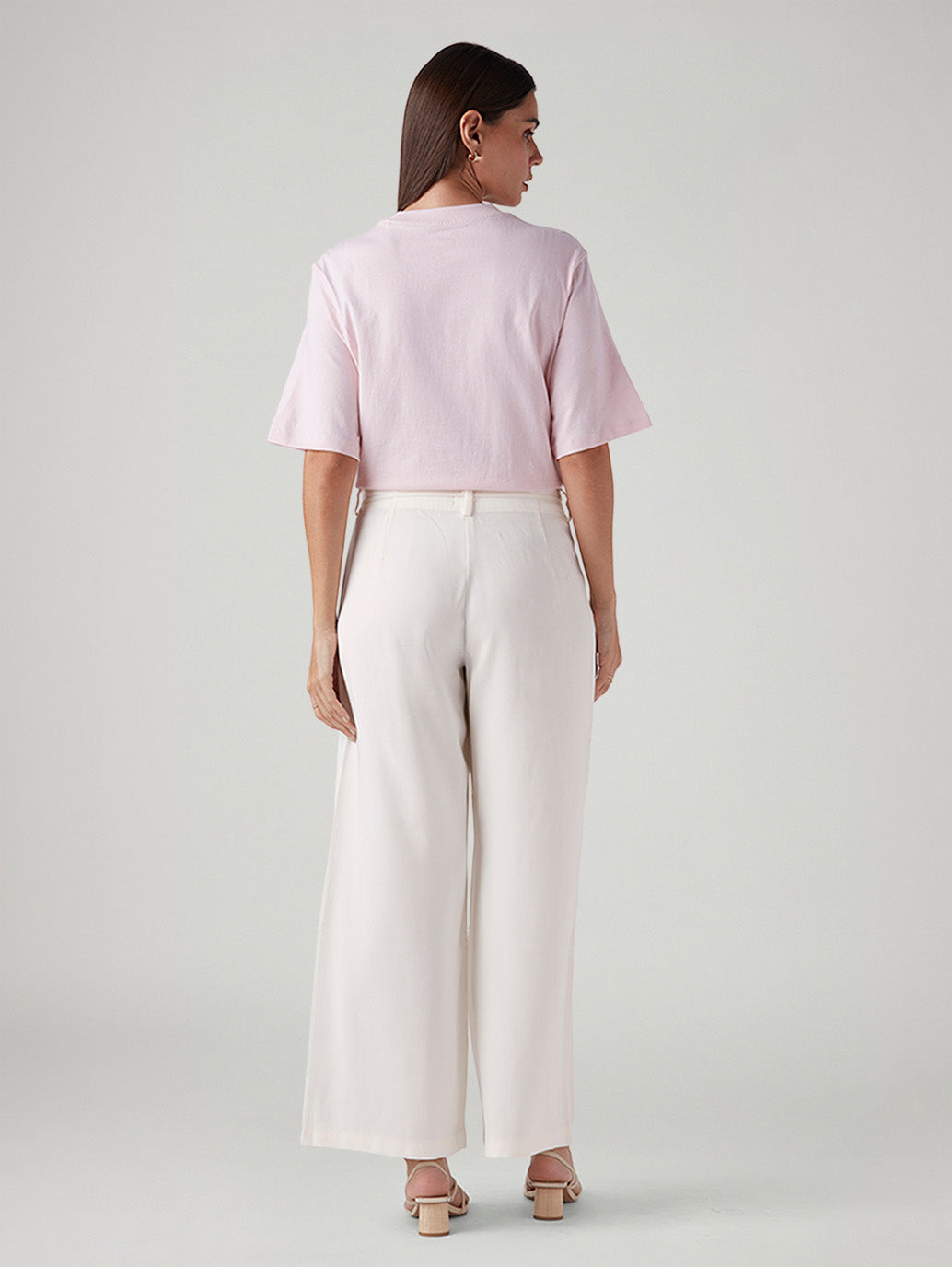 Women's Off White XL Straight Loose Fit Mid Rise Trousers