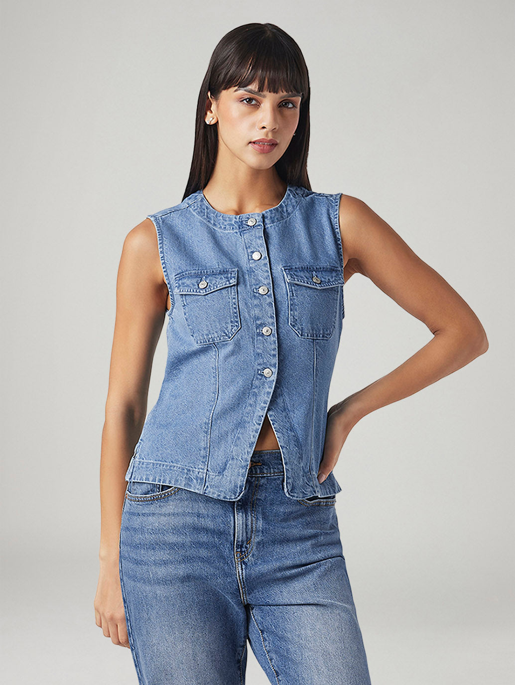Women's Solid Regular Fit Denim Top