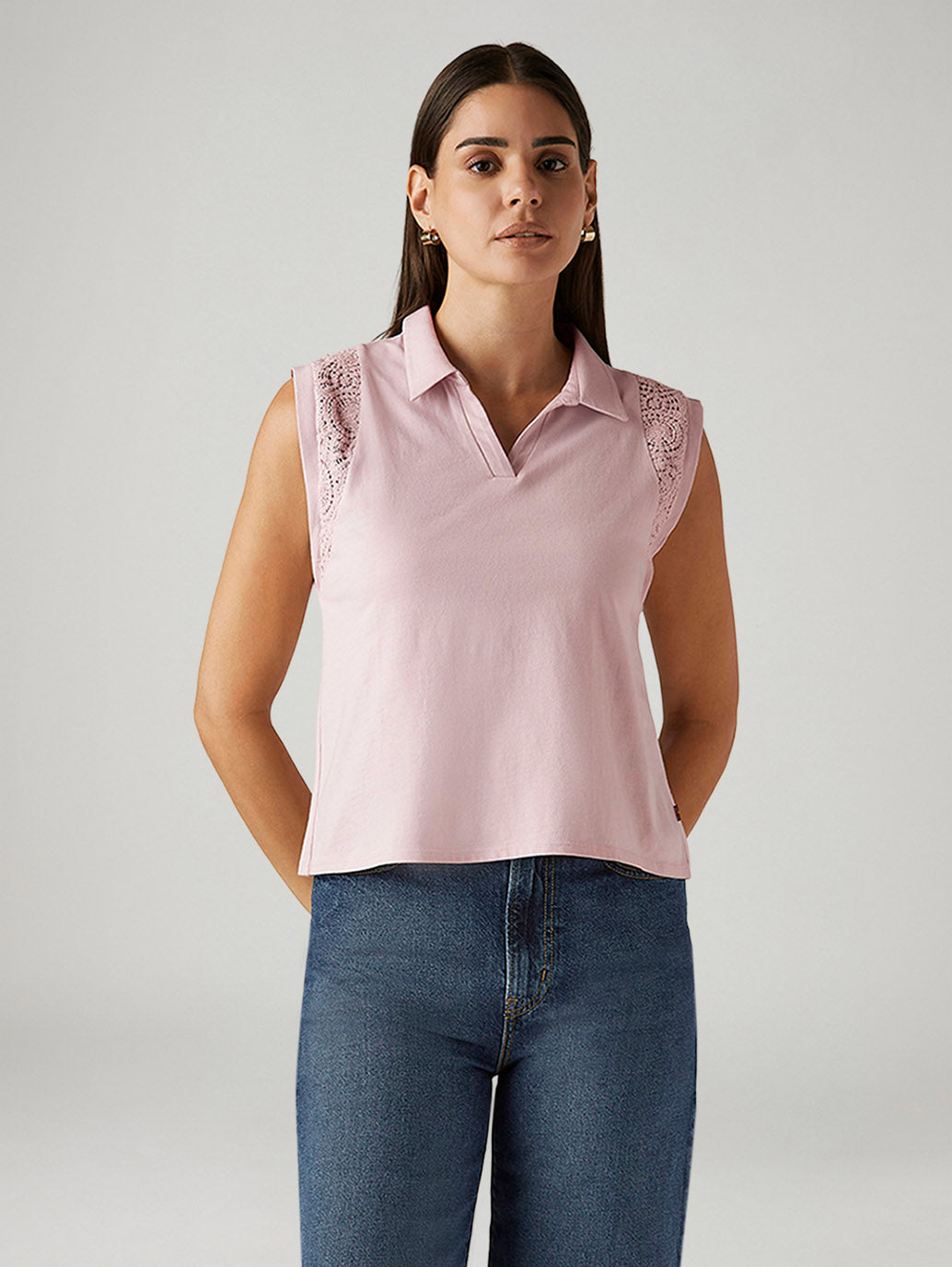 Women's Lace Light Pink Collar Neck Top