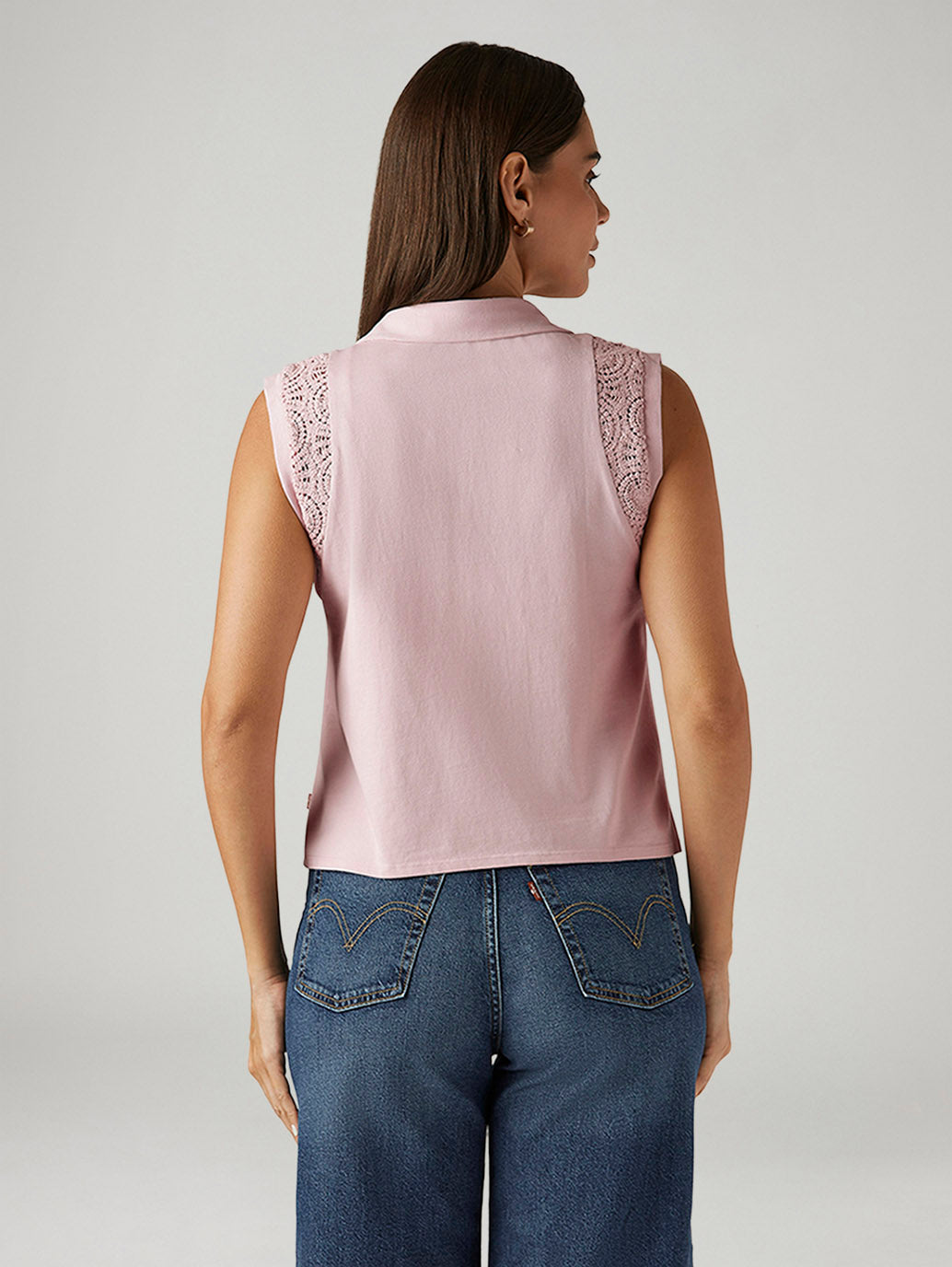 Women's Lace Light Pink Collar Neck Top