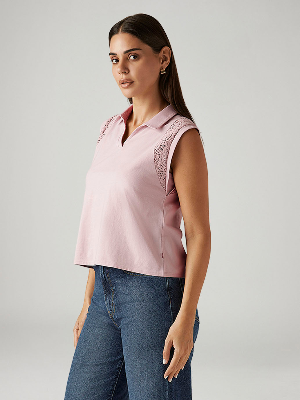 Women's Lace Light Pink Collar Neck Top