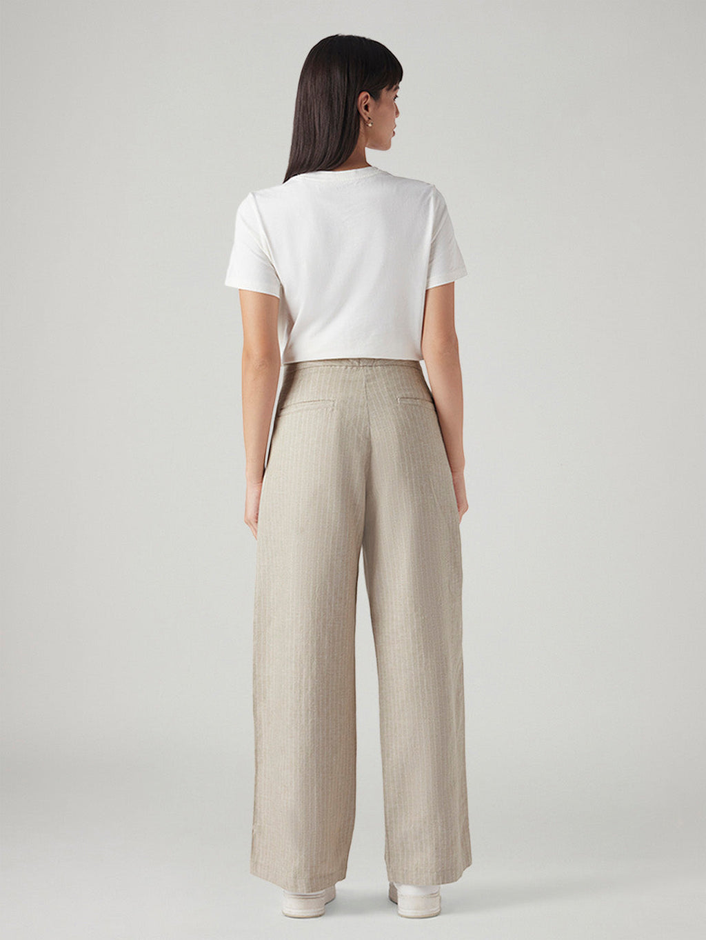 Women's Beige Straight Fit Mid Rise Trousers