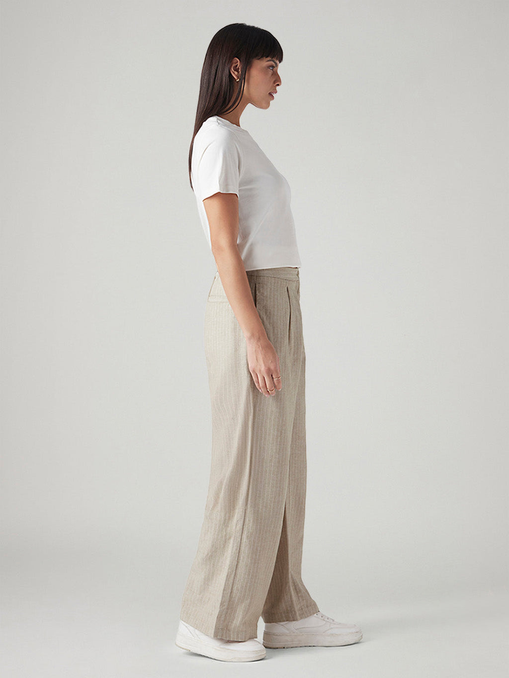 Women's Beige Straight Fit Mid Rise Trousers
