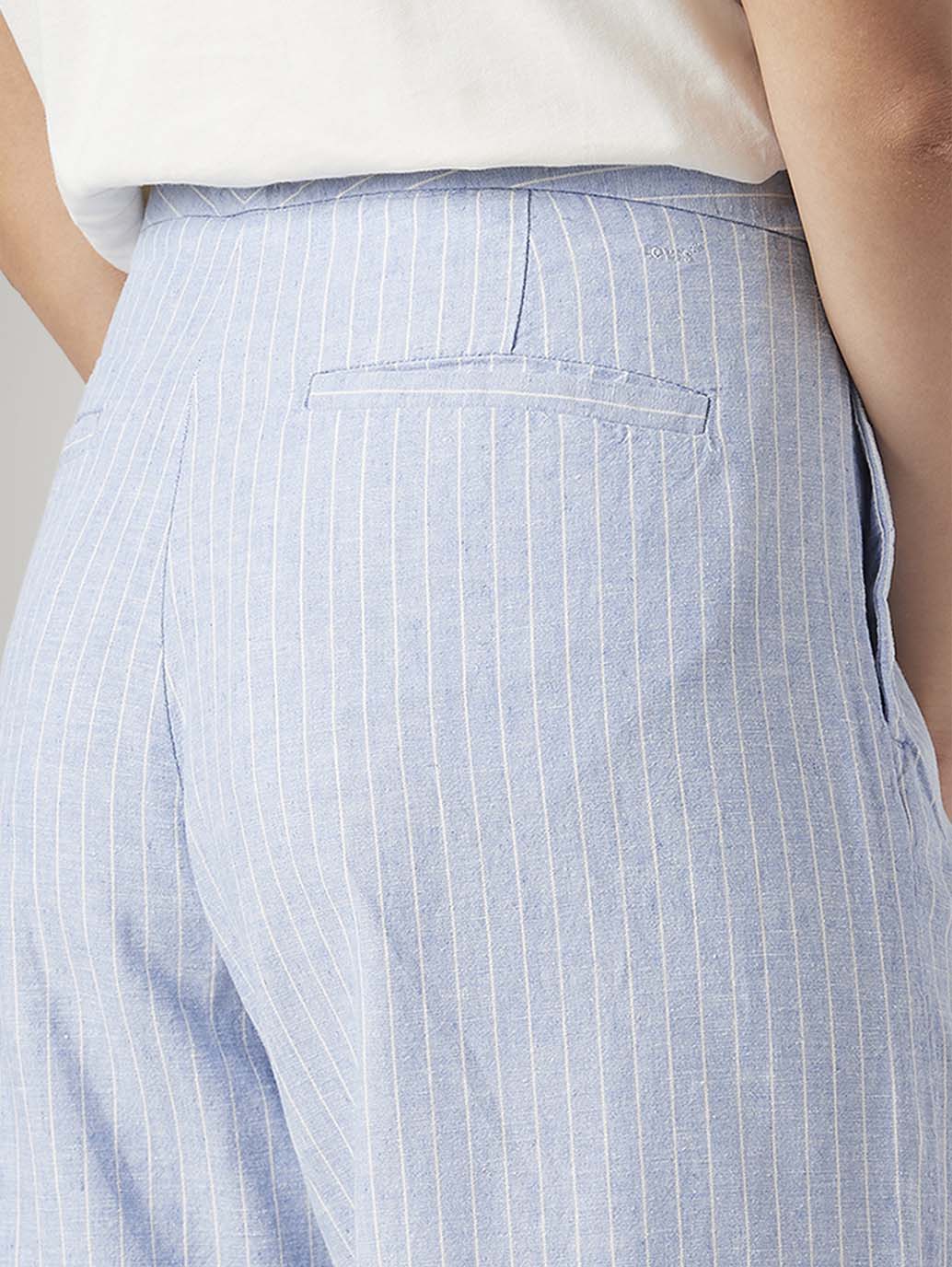 Women's Light Blue Straight Fit Mid Rise Pleated Trousers