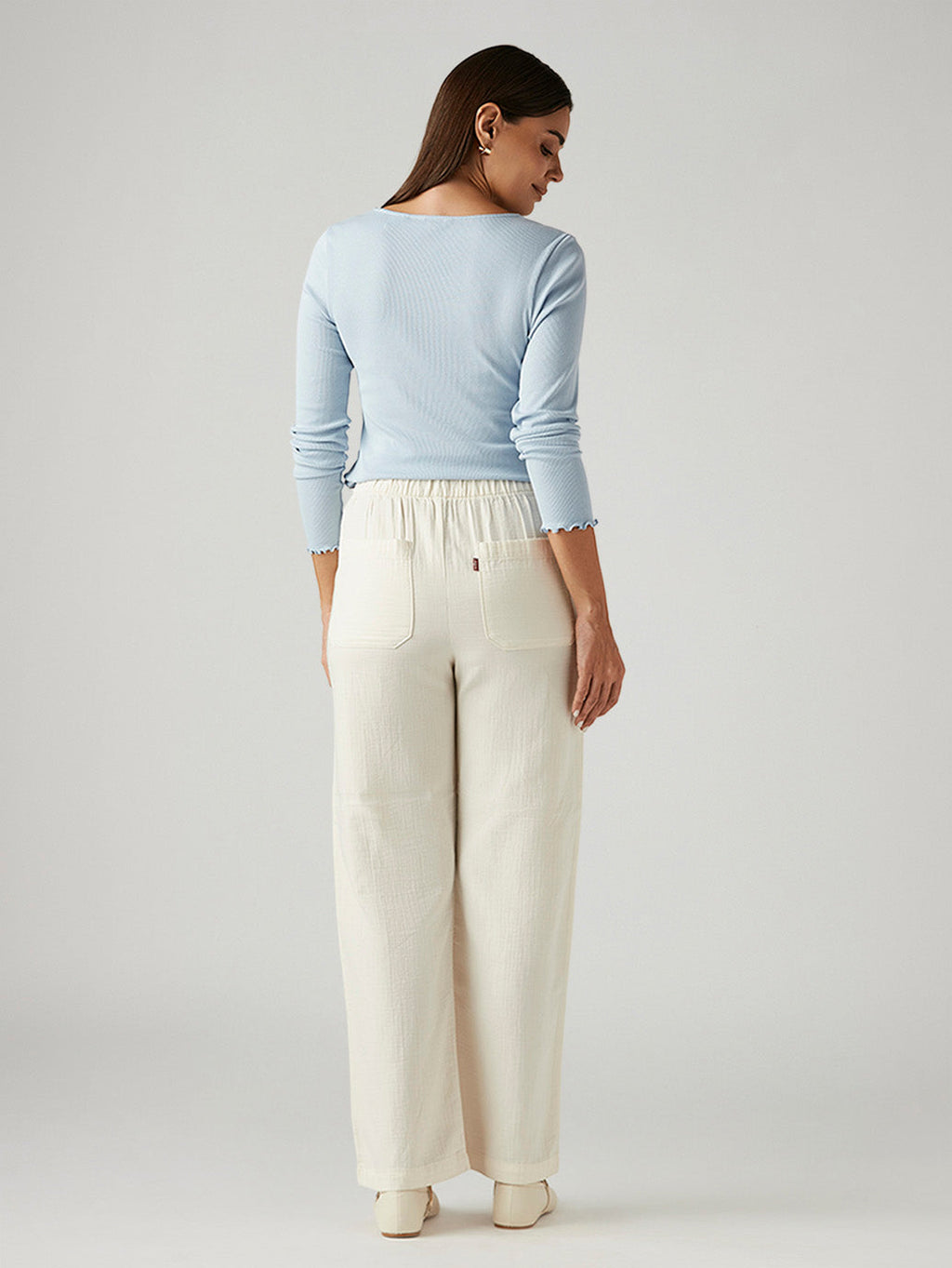 Women's Off White Loose Fit High Rise Trousers
