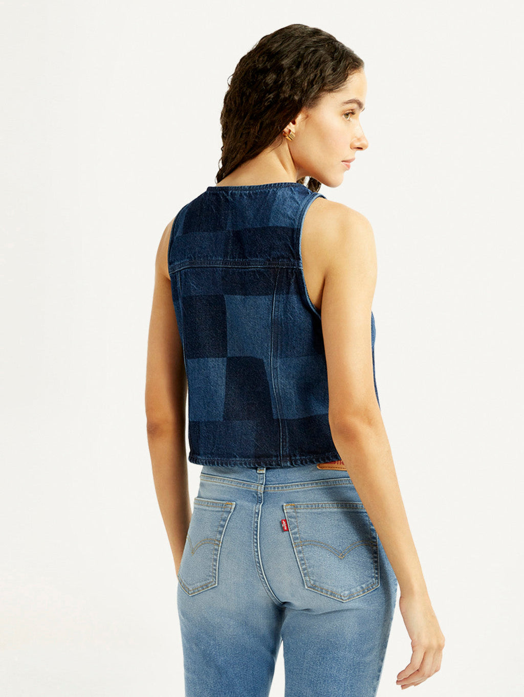 Women's Plaid Dark Blue Round Neck Top