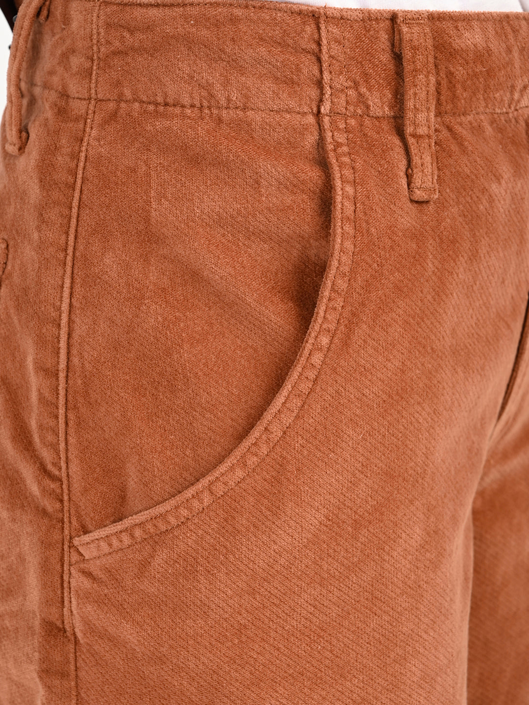 Women's Brown Loose Fit High Rise Trousers