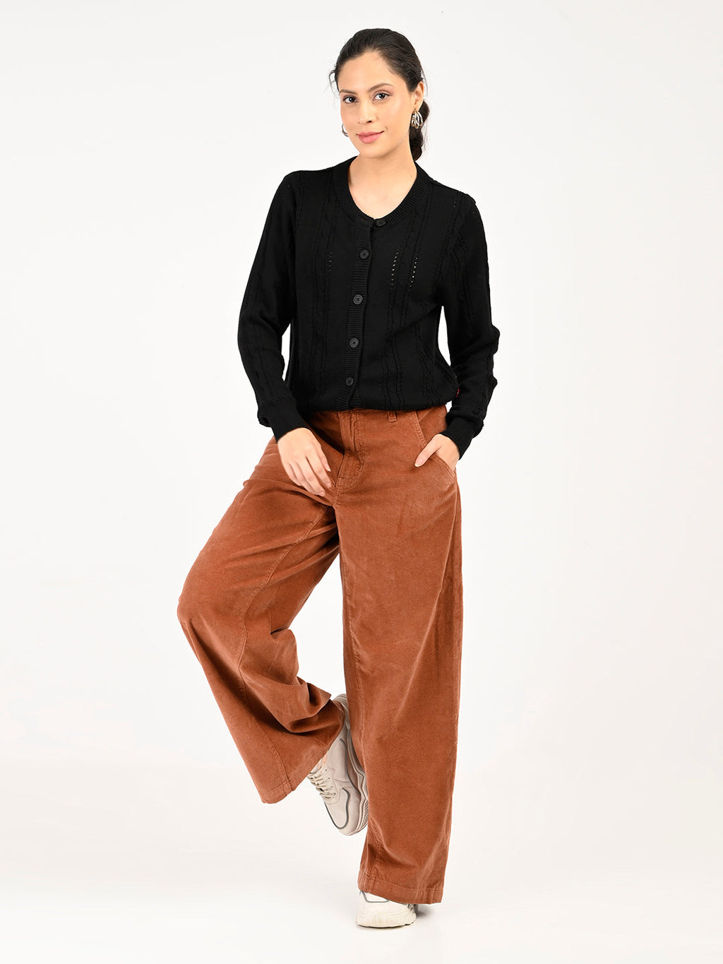 Women's Brown Loose Fit High Rise Trousers