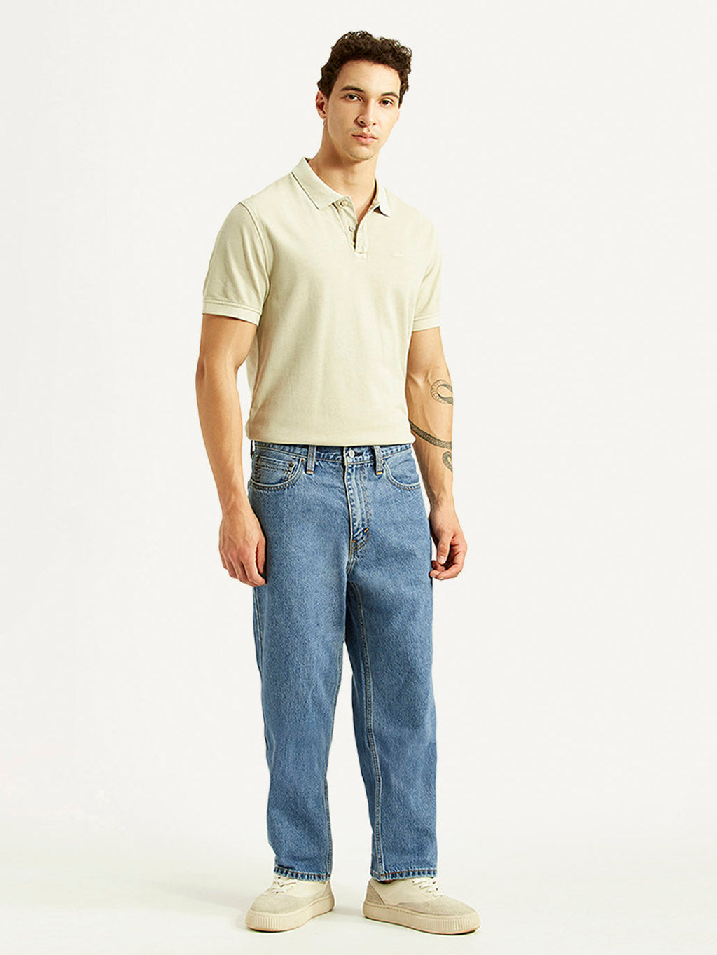 Men's 568 Blue Baggy Fit Mid Rise Jeans
