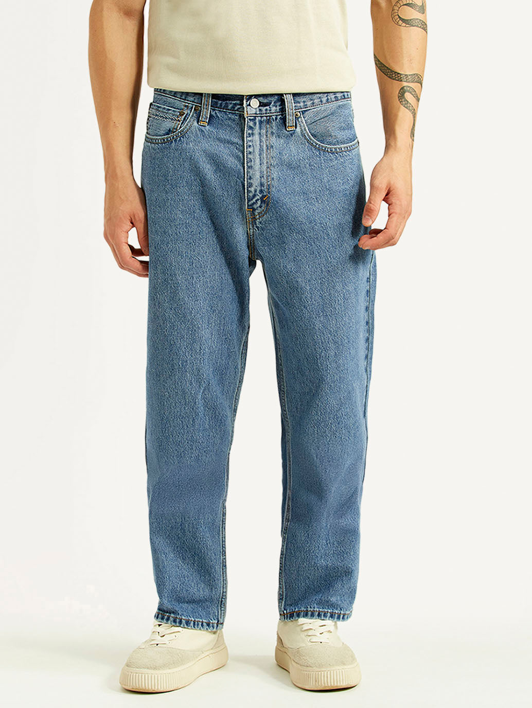 Men's 568 Blue Baggy Fit Mid Rise Jeans