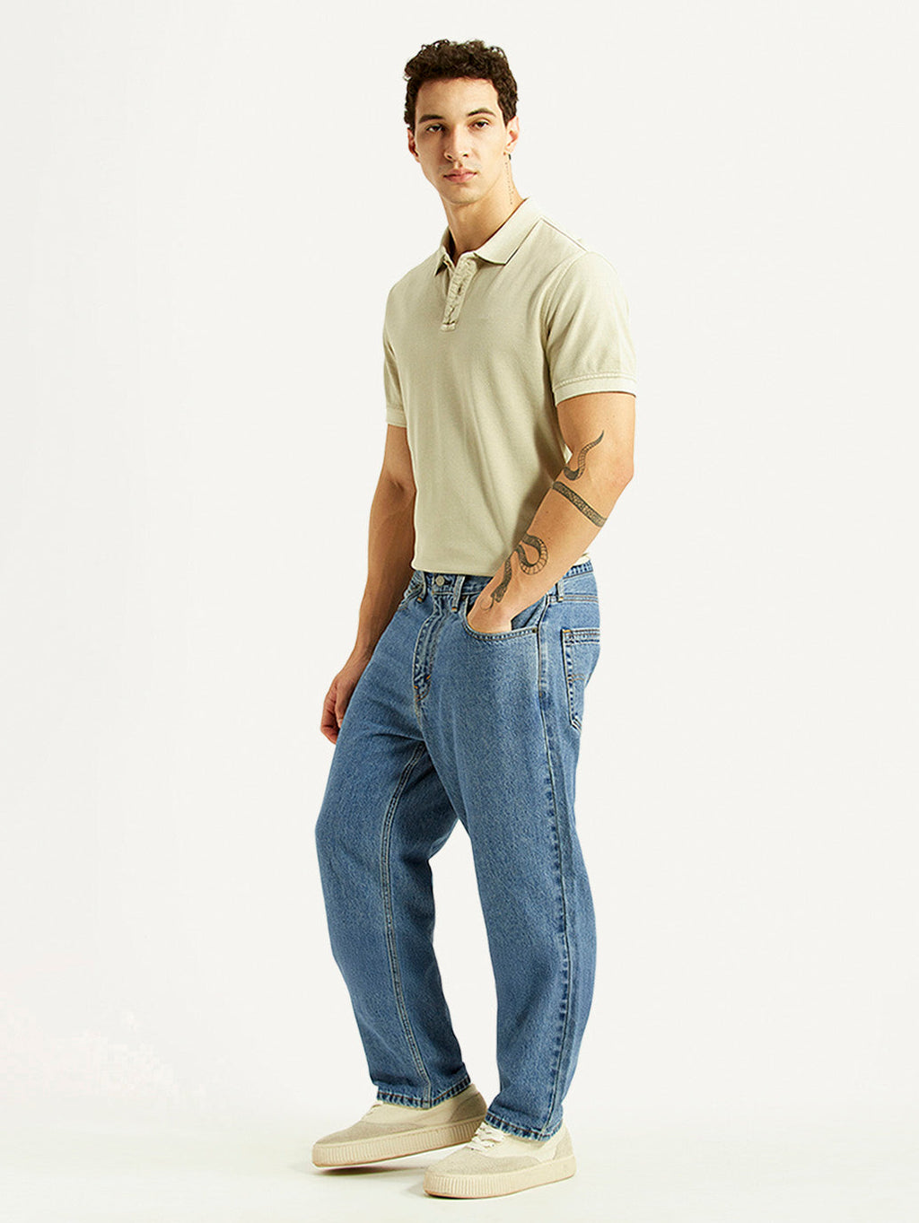 Men's 568 Blue Baggy Fit Mid Rise Jeans