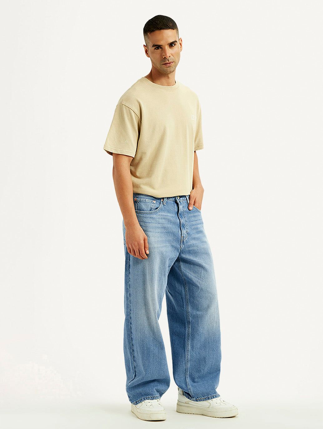 Men's Light Blue Extra Baggy Loose Fit Mid Rise Jeans