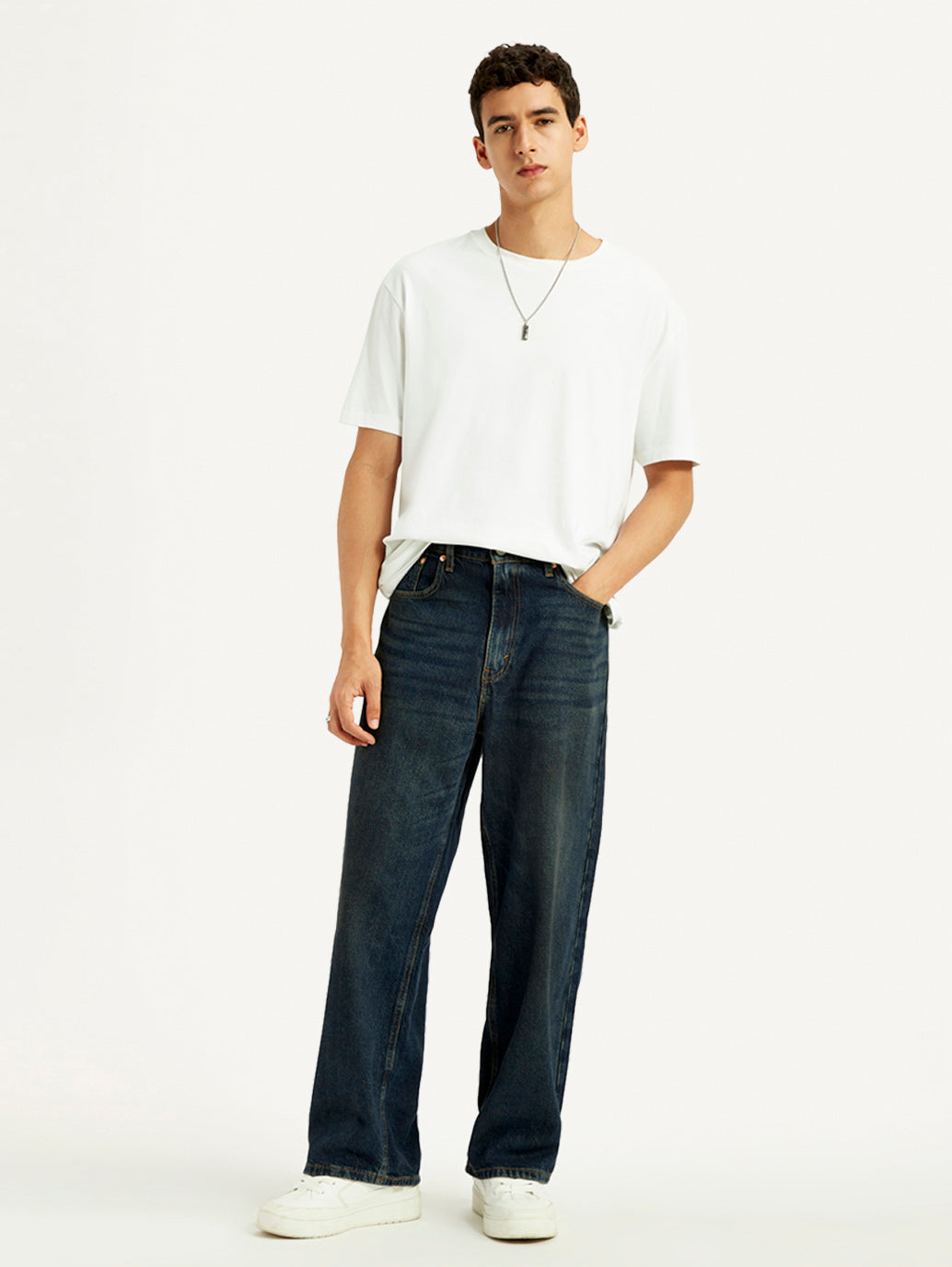 Men's Dark Blue Extra Baggy Loose Fit Mid Rise Jeans