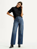 Women's Med Indigo Loose Fit High Rise Jeans