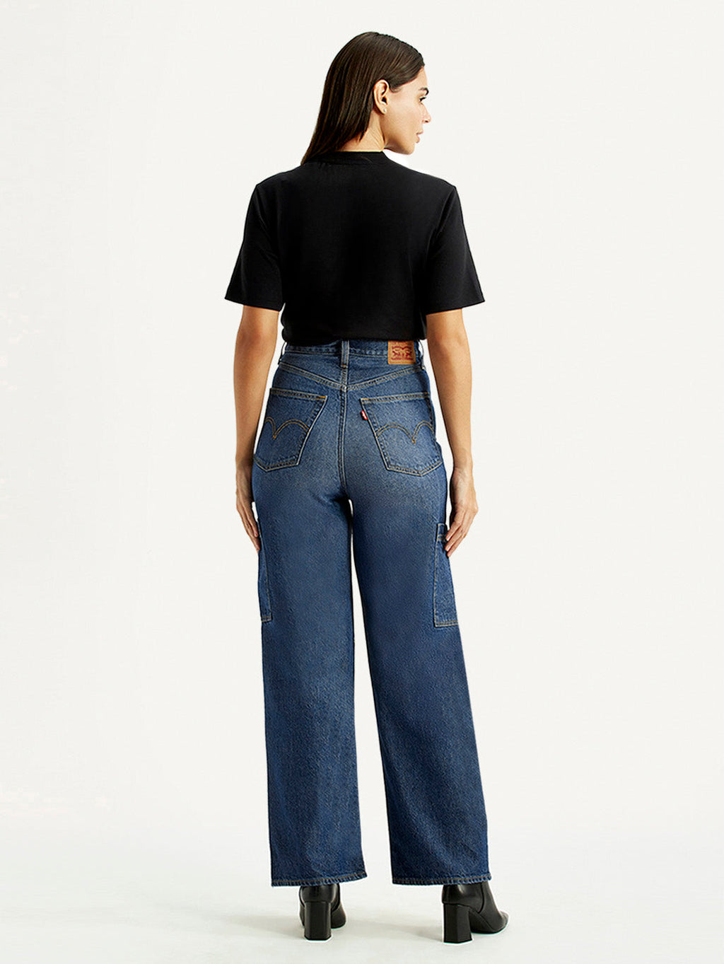 Women's Med Indigo Loose Fit High Rise Jeans