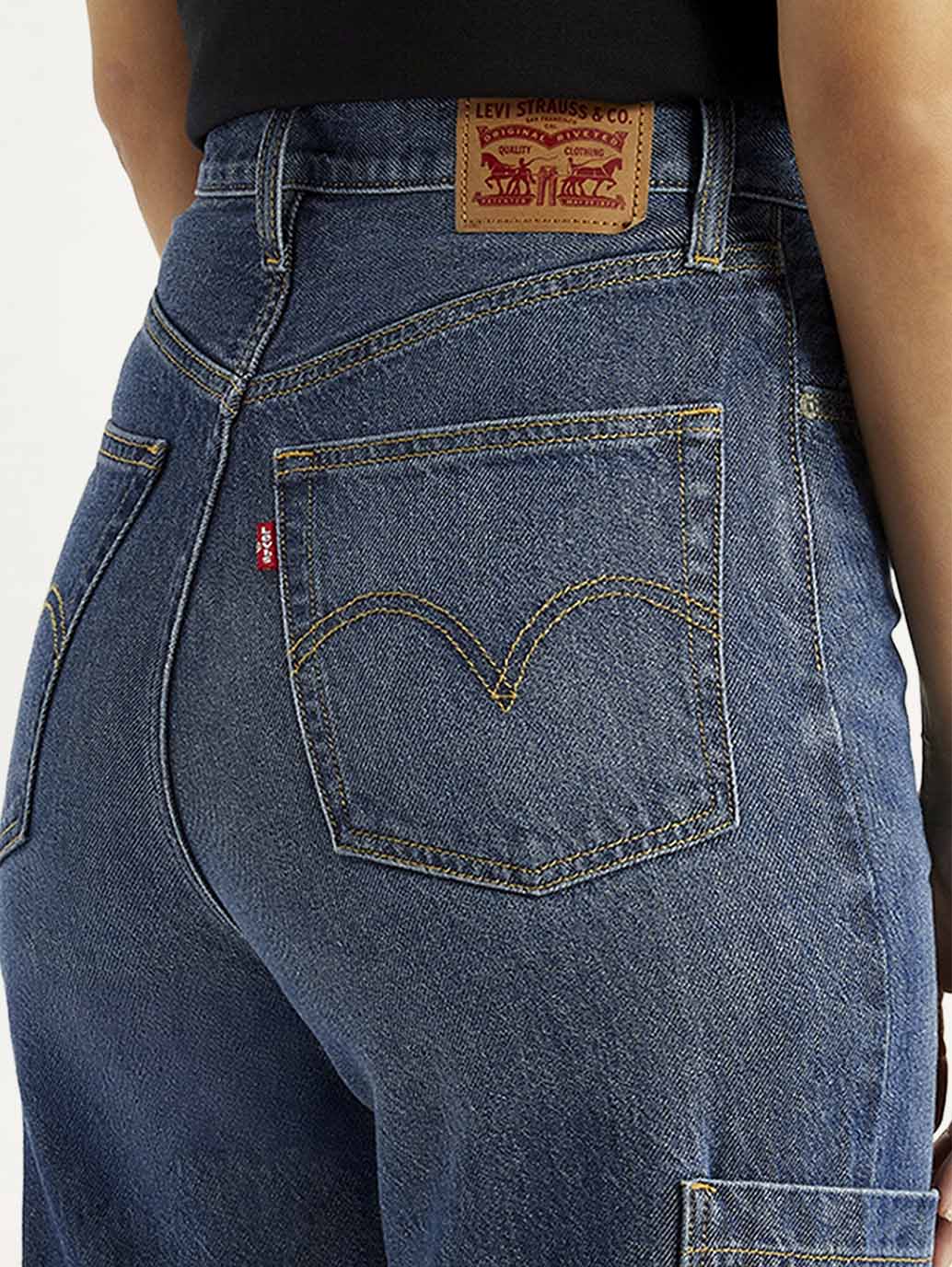 Women's Med Indigo Loose Fit High Rise Jeans