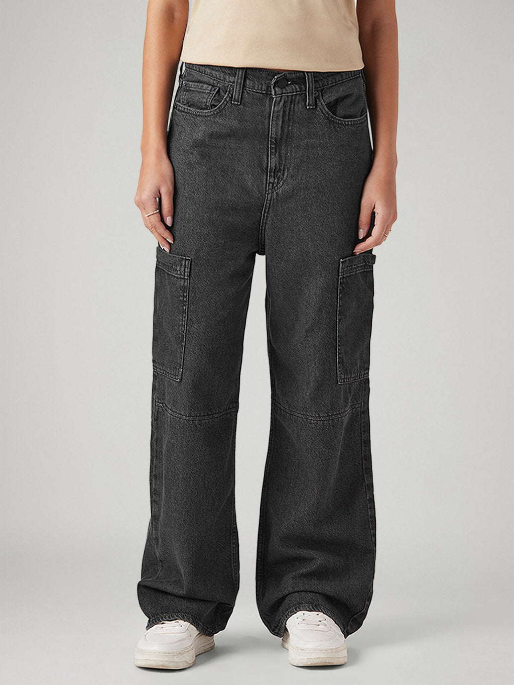 Women's Charcoal Grey Loose Fit High Rise Jeans