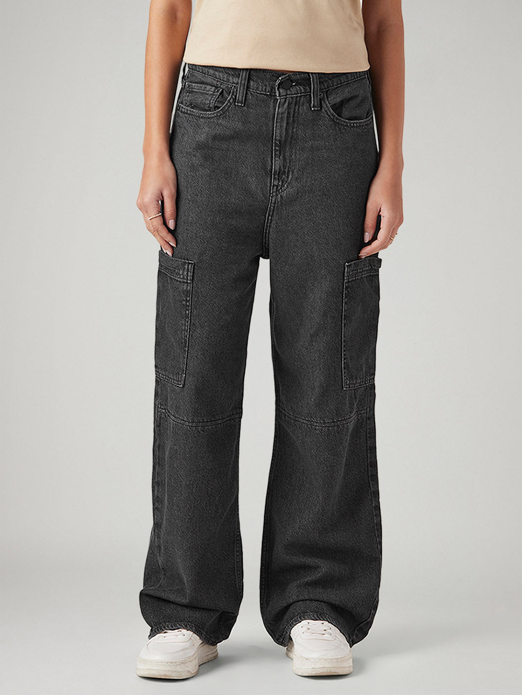 Women's Charcoal Grey Loose Fit High Rise Jeans