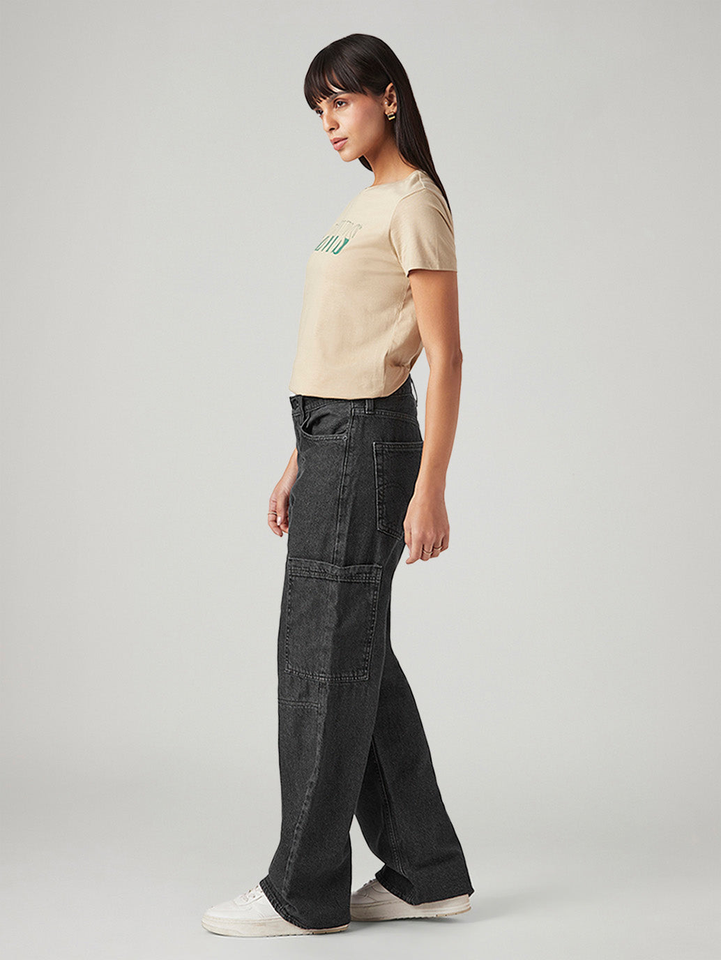 Women's Charcoal Grey Loose Fit High Rise Jeans