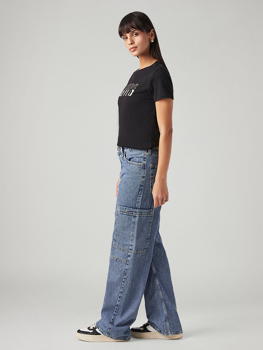 Women's Blue Loose Fit High Rise Jeans