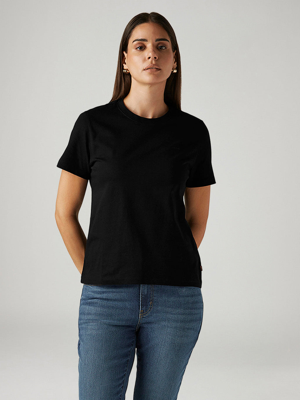 Women's Solid Black Crew Neck T-shirt