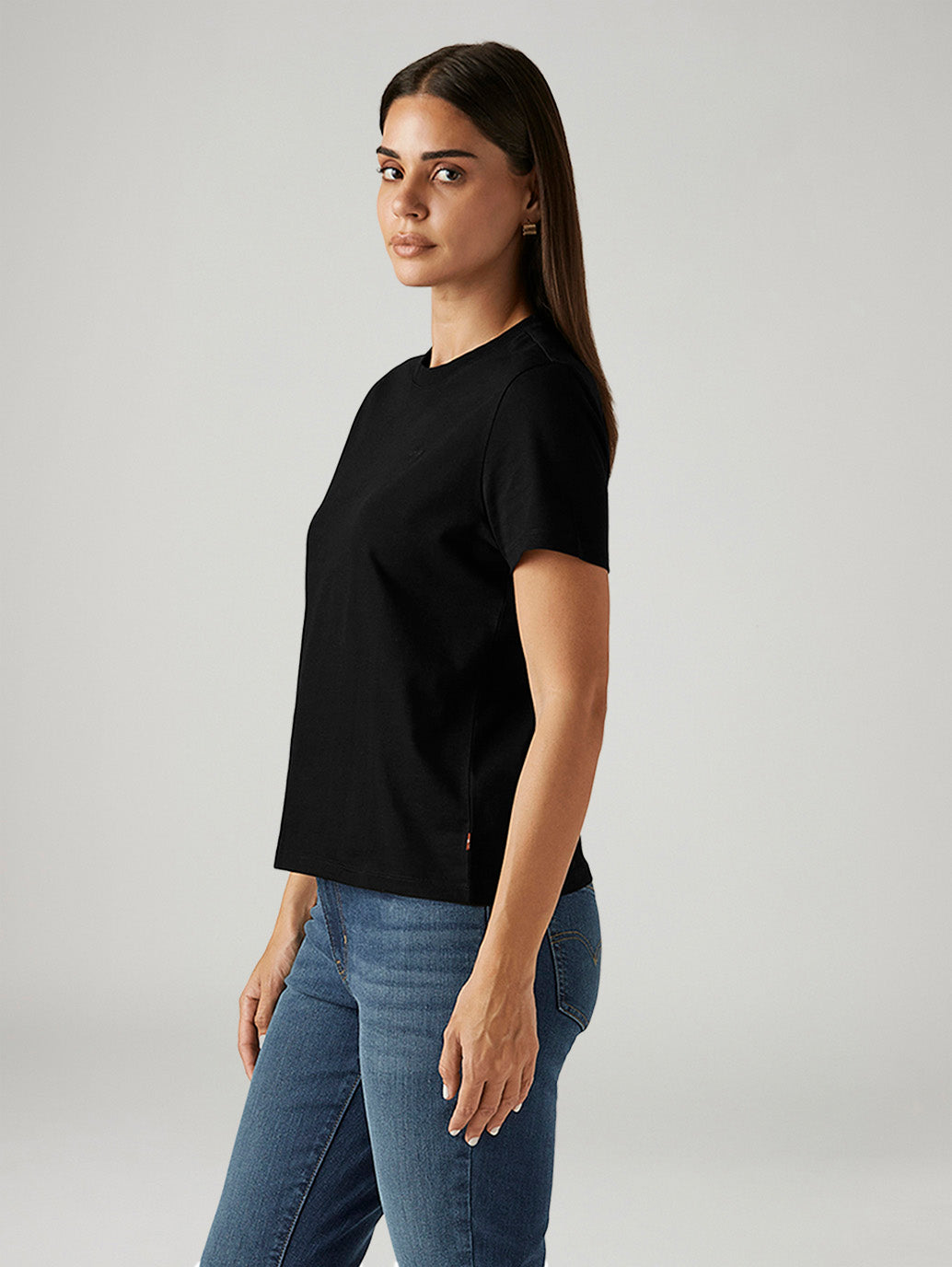 Women's Solid Black Crew Neck T-shirt