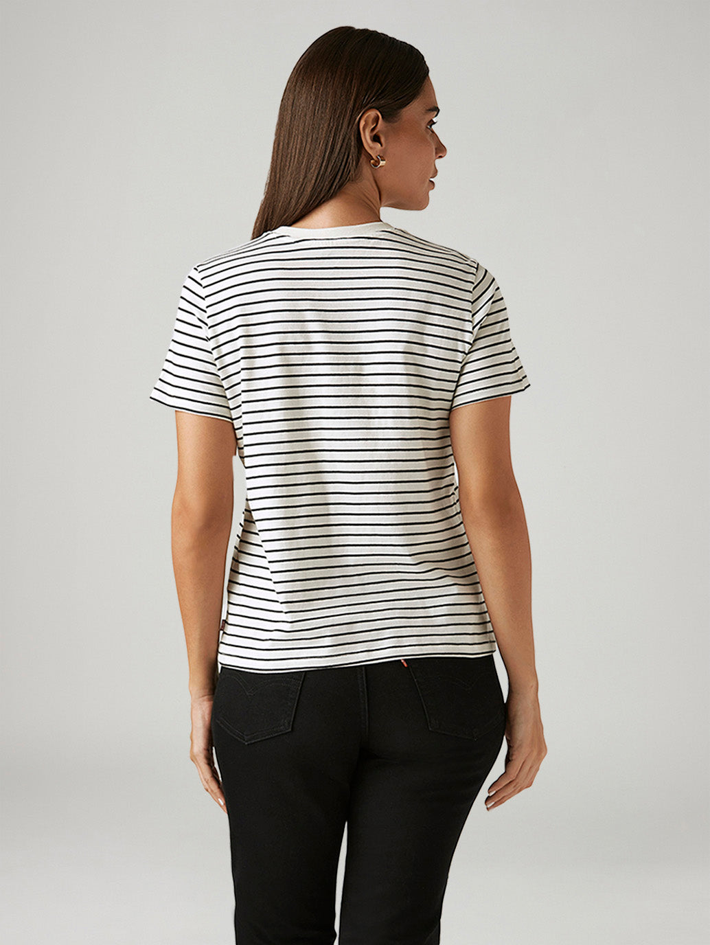 Women's Striped White Crew Neck T-shirt