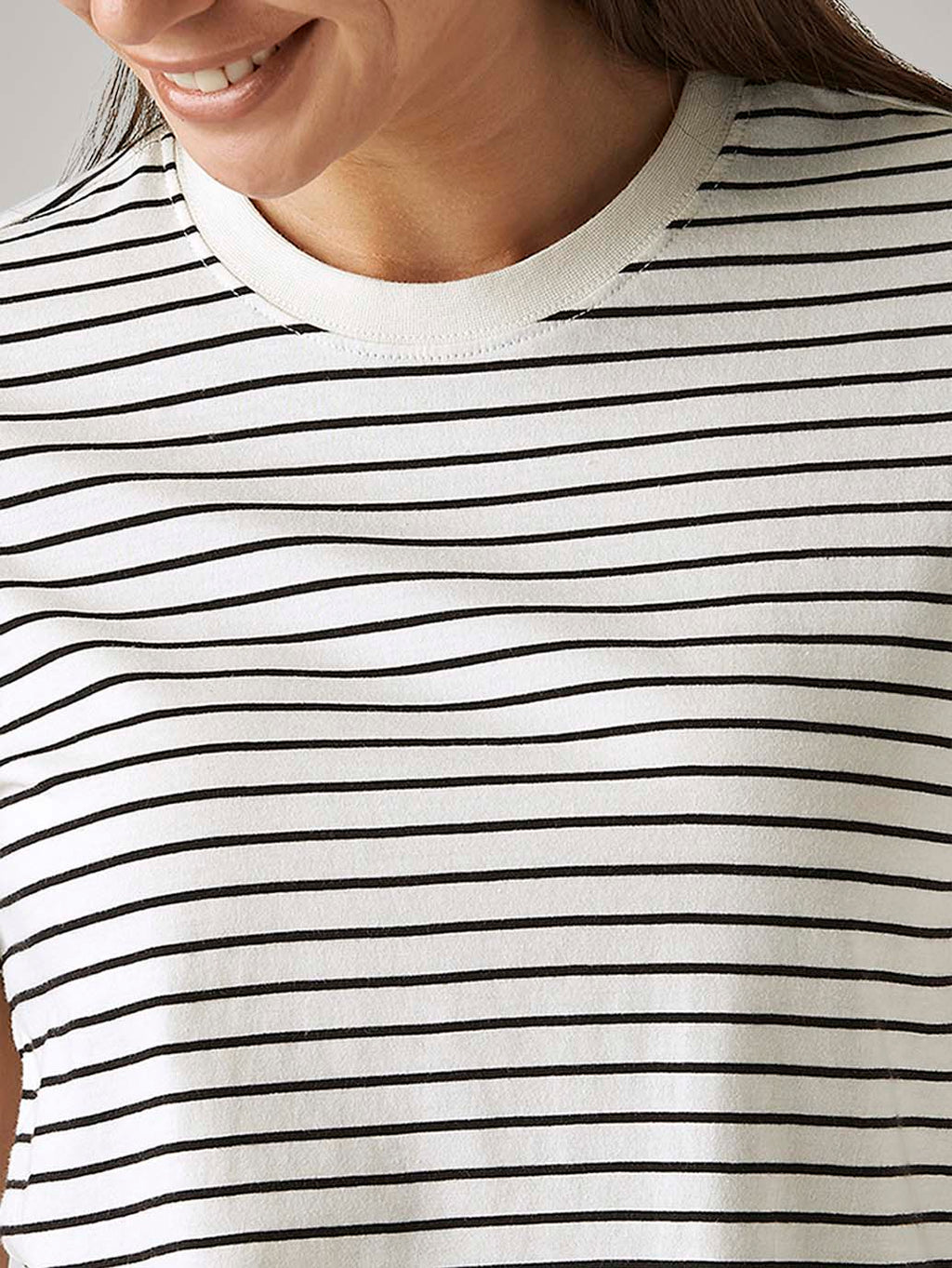 Women's Striped White Crew Neck T-shirt