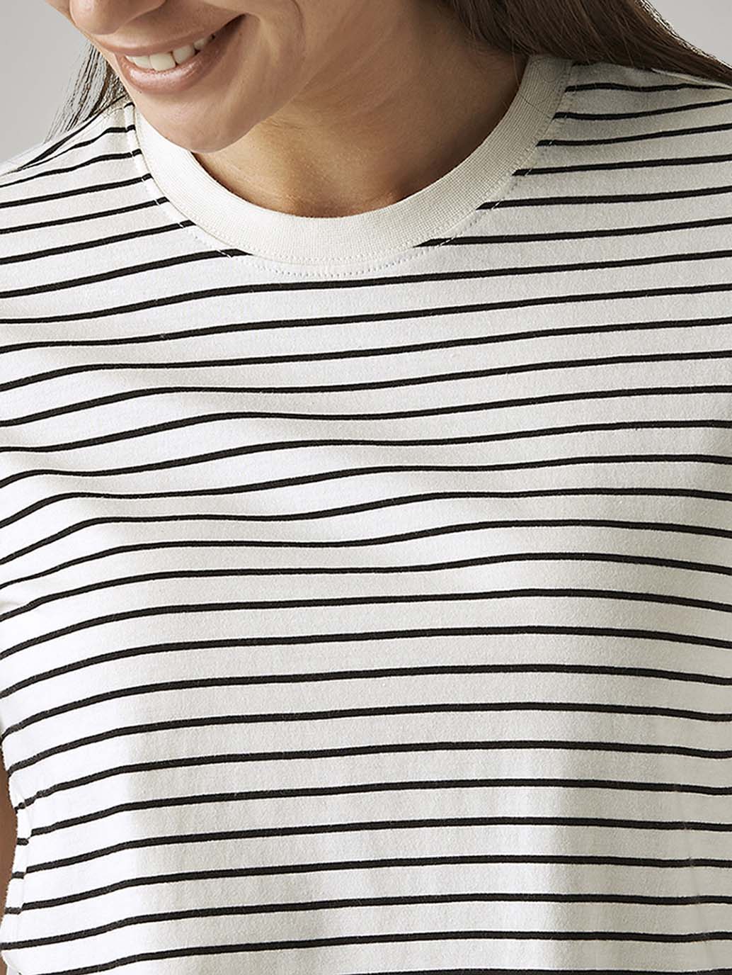 Women's Striped White Crew Neck T-shirt