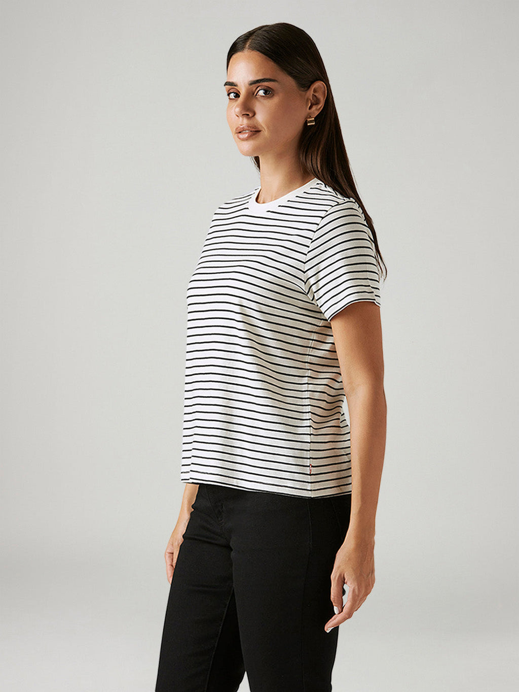 Women's Striped White Crew Neck T-shirt